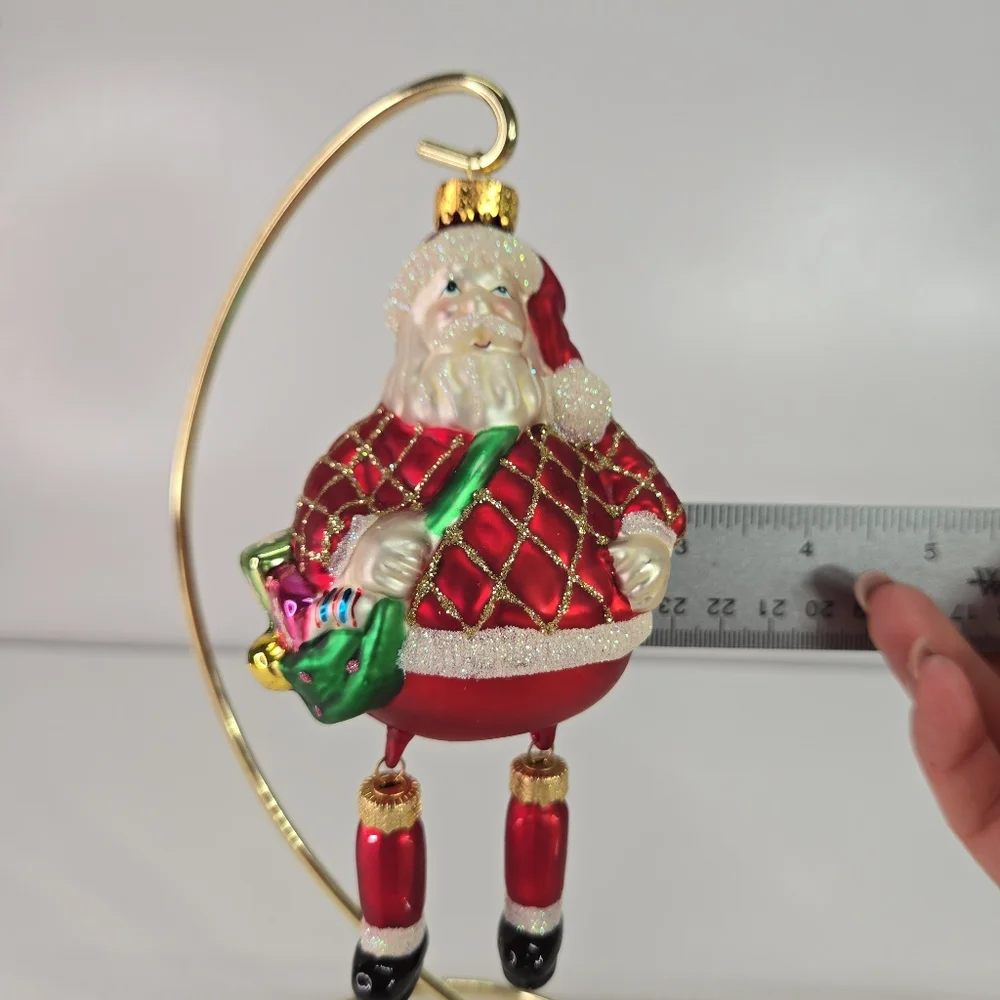 VTG Blown Glass Santa Hanging Ornament With Dangling Legs Toy Sack and Tree‎